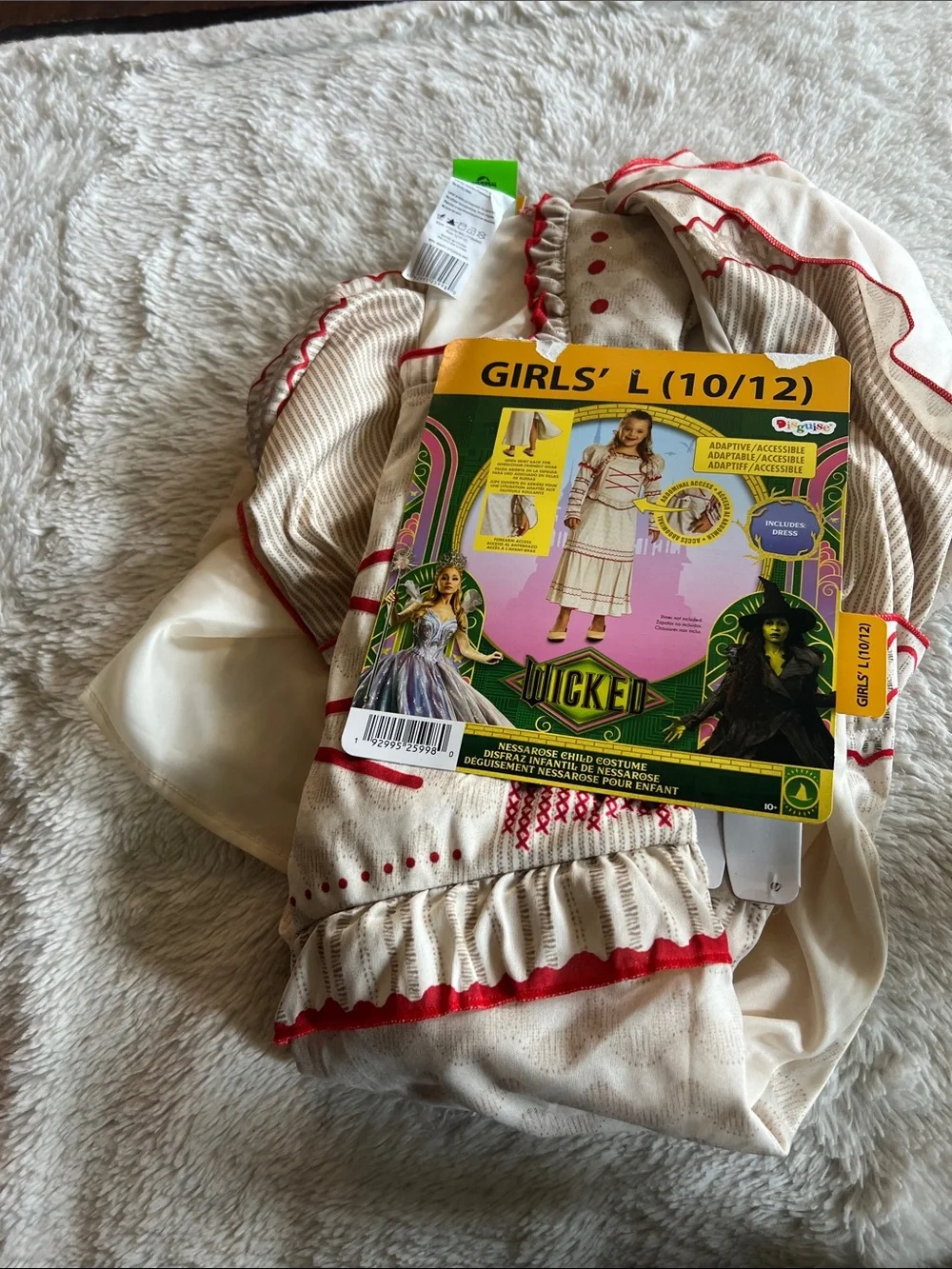 Girls Nessa Rose Wicked Costume Dress - Cream with Red Trim (Size L 10/12)